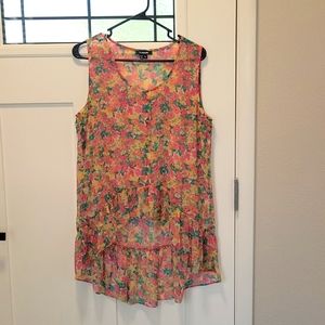 Sleeveless High-Low Floral Blouse